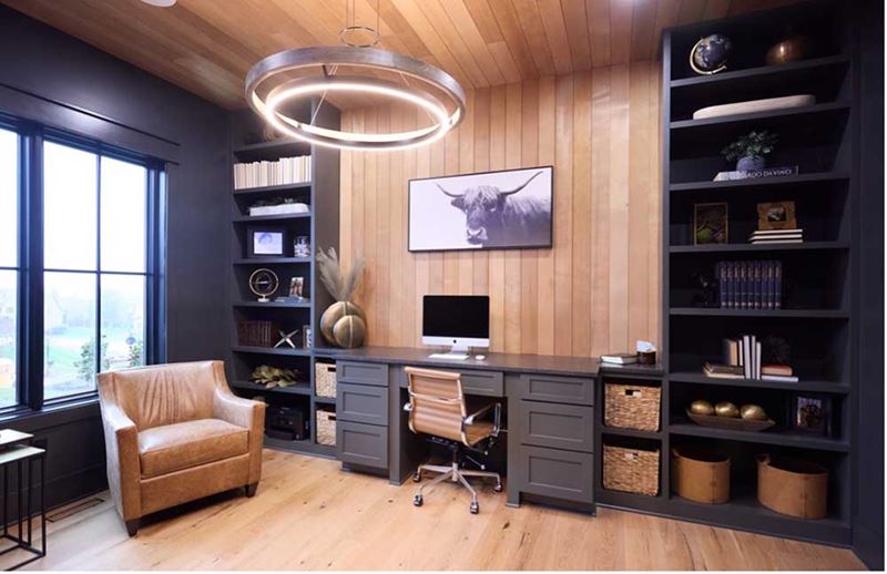 Knoxville Dream House Home Office VG Hemlock wood with dark walls and cabinetry yak painting