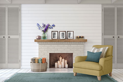 UFP-Edge farmhouse white Timeless nickel gap shiplap living room wall cladding.