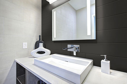 UFP-Edge midnight black Timeless nickel gap shiplap bathroom wall cladding.