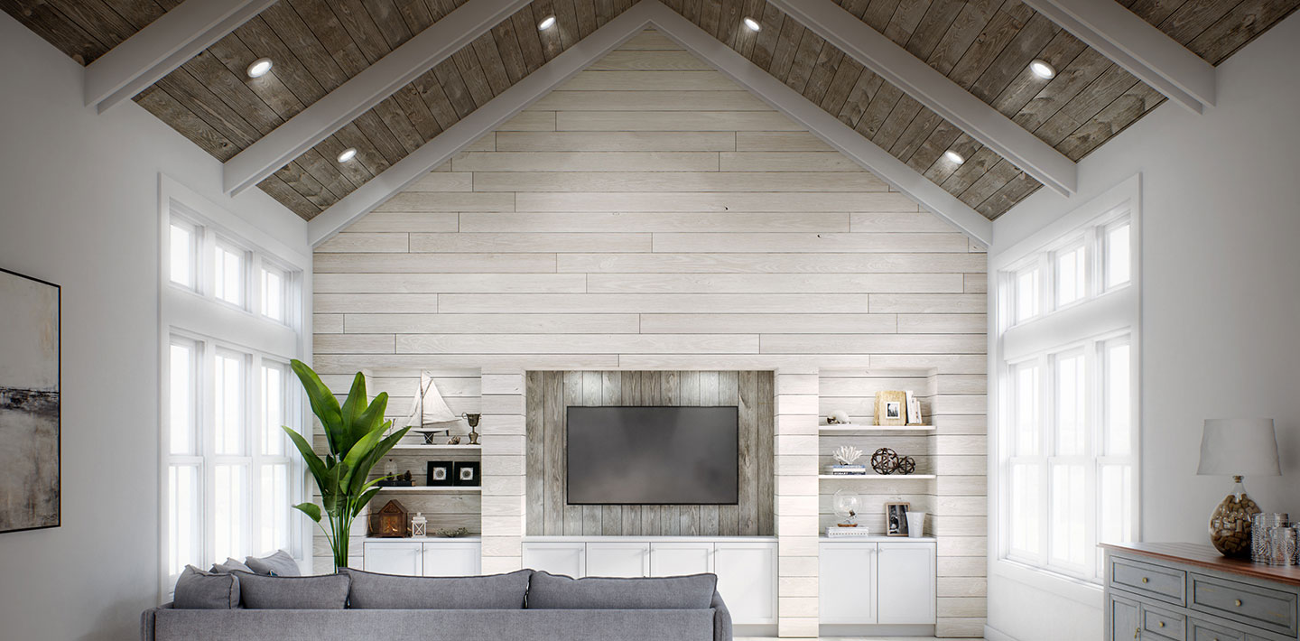 UFP-Edge charred wood and rustic shiplap wall cladding and wood plank ceilings