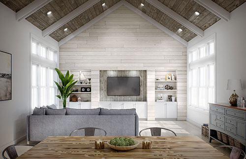 UFP-Edge smoke white charred wood shiplap cladding walls and shiplap wooden plank ceiling