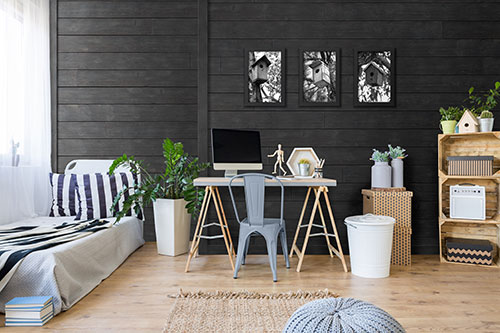 UFP-Edge charcoal rustic collection shiplap cladding bedroom accent wall