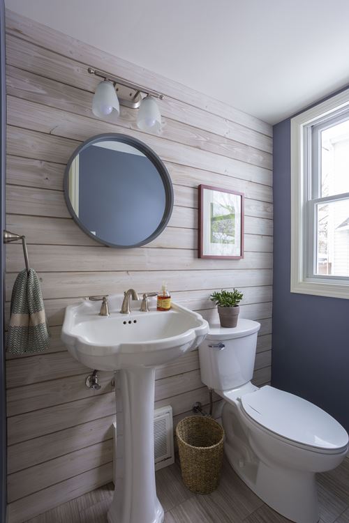 Charred Smoke White shiplap bathroom