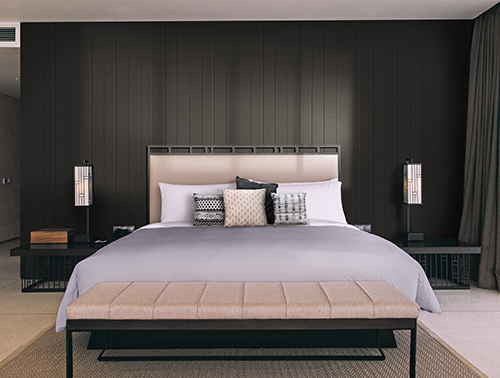 UFP-Edge midnight black timeless nickel gap shiplap cladding bedroom accent wall