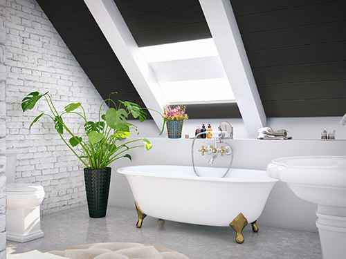 UFP-Edge midnight black timeless nickel gap shiplap cladding bathroom