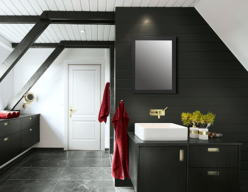 UFP-Edge midnight black timeless nickel gap shiplap bathroom