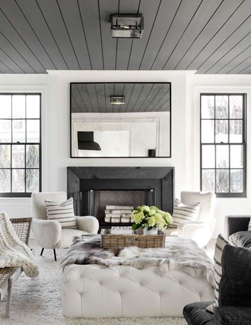 Gray smooth shiplap on home ceiling