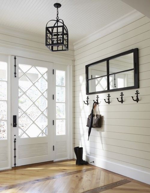 Cream beige shiplap in front home entryway