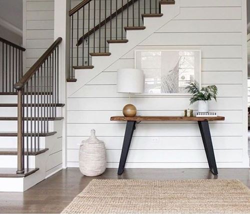 White smooth shiplap on staircase