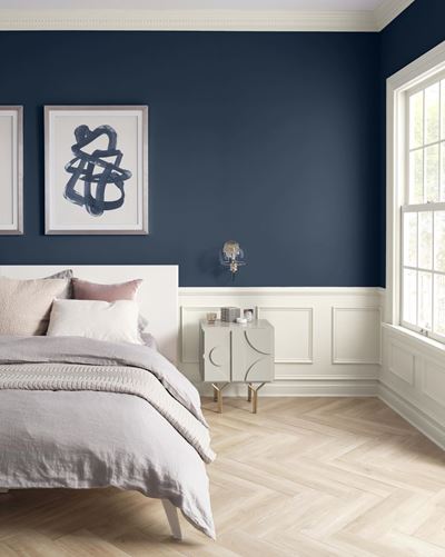 Deep blue color of the year in bedroom