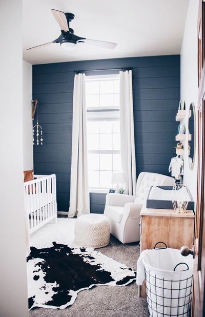 Blue shiplap in nursery