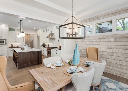 Charred wood smoke white dining room