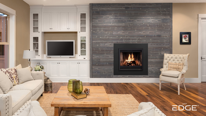 Charred Ash Gray Living Room with fireplace