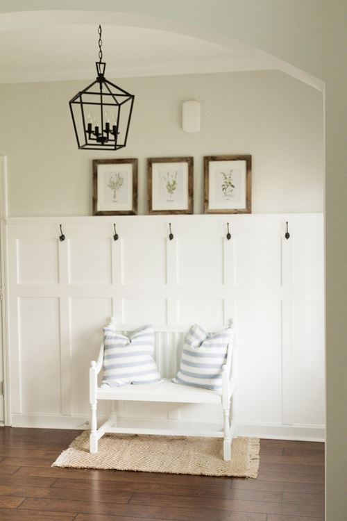 White board and batten entryway