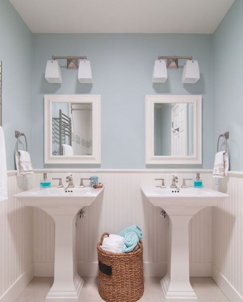 Beadboard wainscoting in bathroom