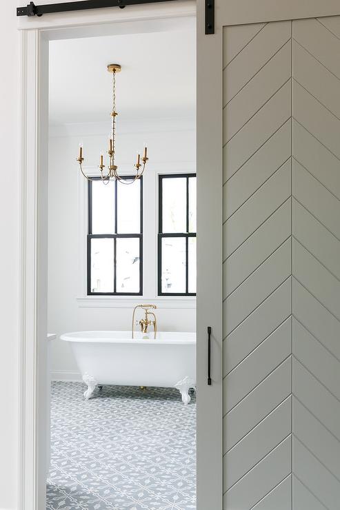 Gray chevron shiplap bathroom barn door_decorpad