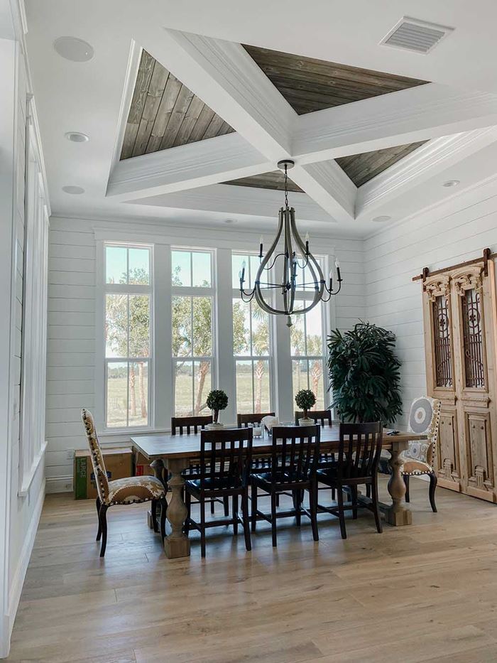 DiningRoomCharredWoodTriangleCeilingInlay