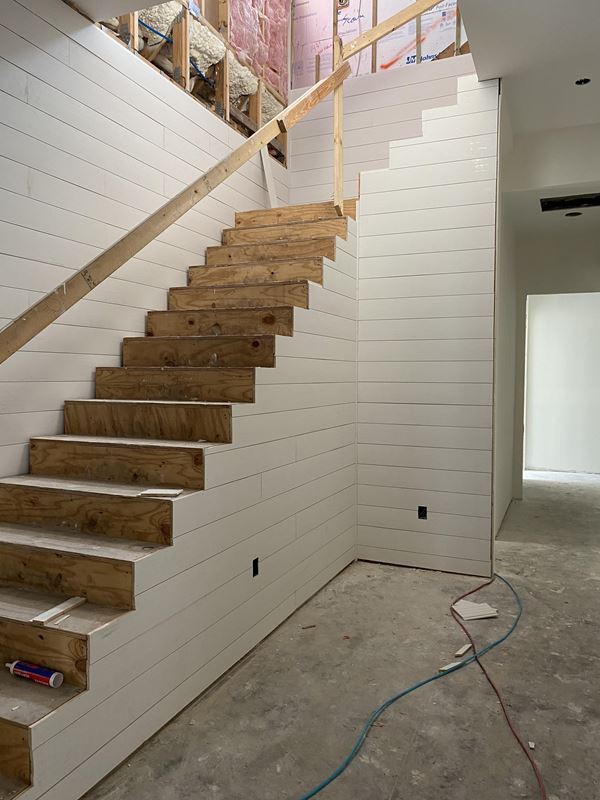 Timeless shiplap install in palm grove farmhouse foyer