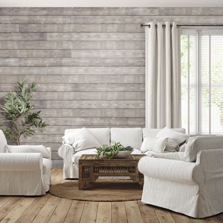 Charred wood smoke white horizontal shiplap in Scandinavian living room