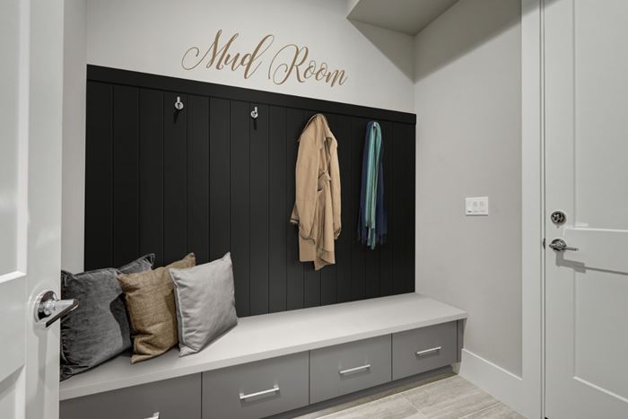 Vertical black shiplap mud room