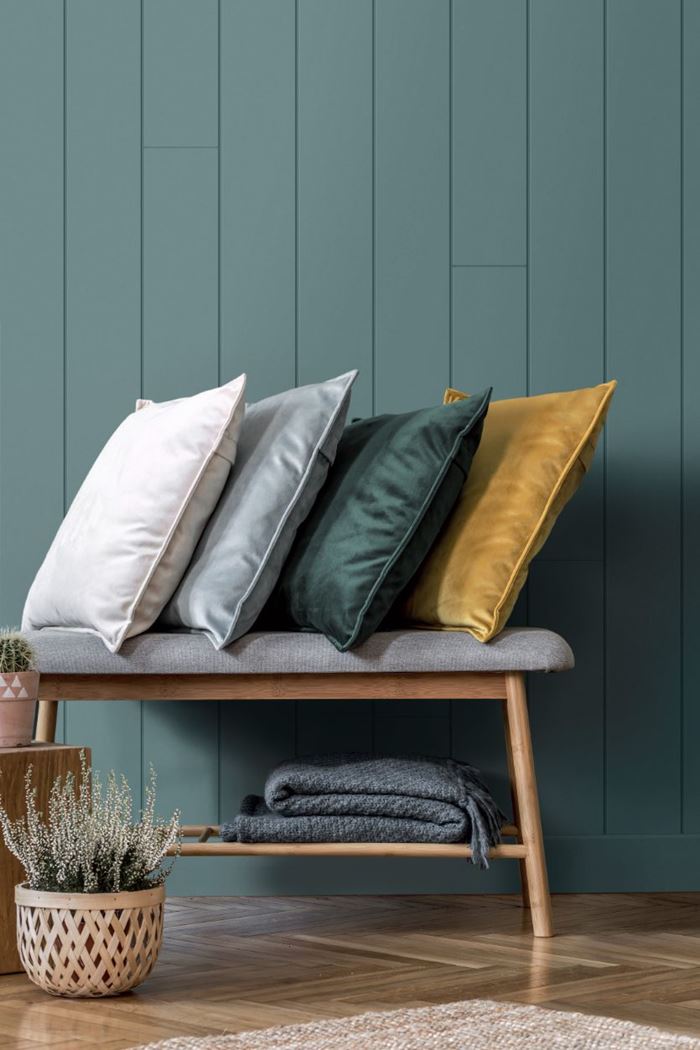 Timeless shiplap entryway bench pillows painted aegean teal color of the year
