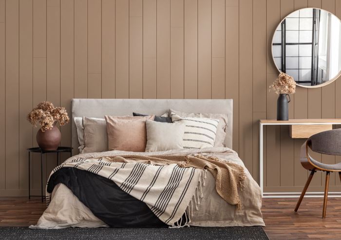 Timeless bedroom shiplap Sierra painted color of the year 