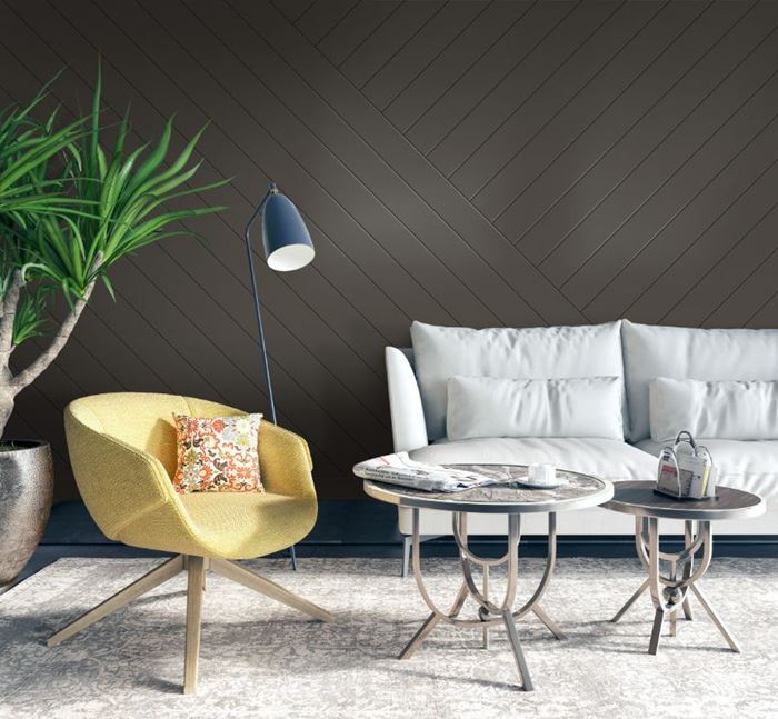 Edge Mid Century Modern Living Room Shiplap Urbane Bronze 2021 Color of the Year Sofa Chair