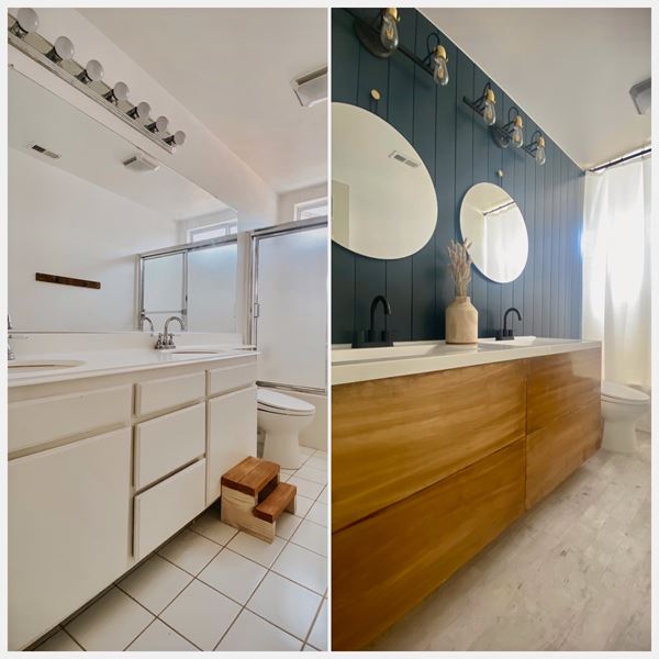 Timeless shiplap bathroom before and after