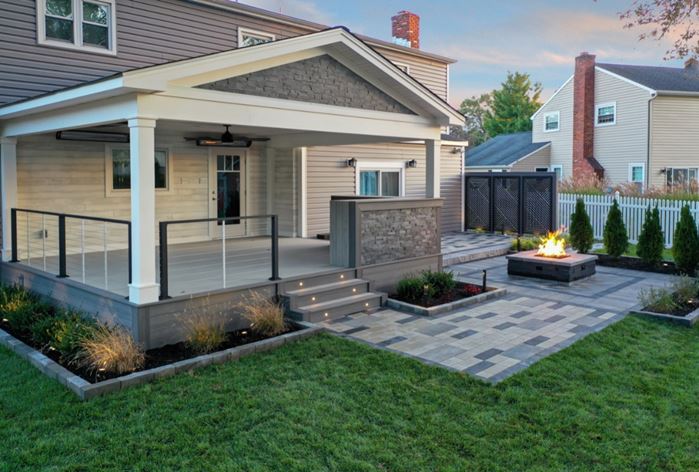 Premier Outdoor Outdoor Patio Ceiling Wall Glacier Thermally Modified Wood Cladding Firepit