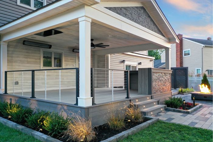 Premier Outdoor Outdoor Patio Ceiling Wall Glacier Thermally Modified Wood Cladding Fan Corner