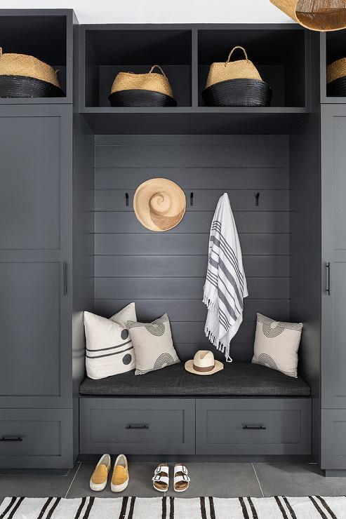 Chango&CoDarkGrayShiplapMudroomBenchCabinetry