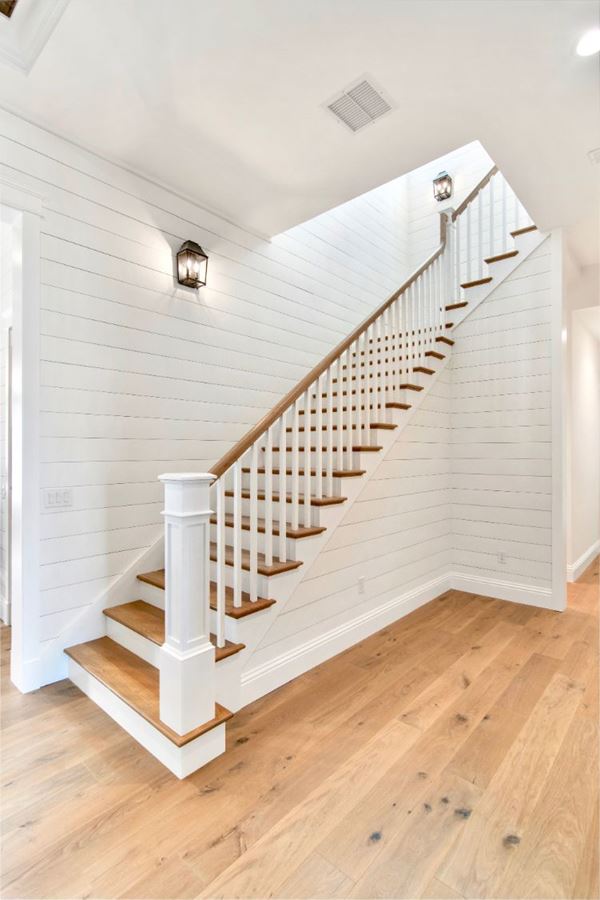 Timeless Farmhouse White shiplap modern farmhouse entryway foyer staircase