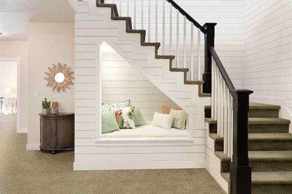 Timeless Shiplap Stairway Cubby