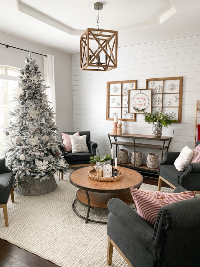 Decorated Christmas Living Room Timeless shiplap accent wall