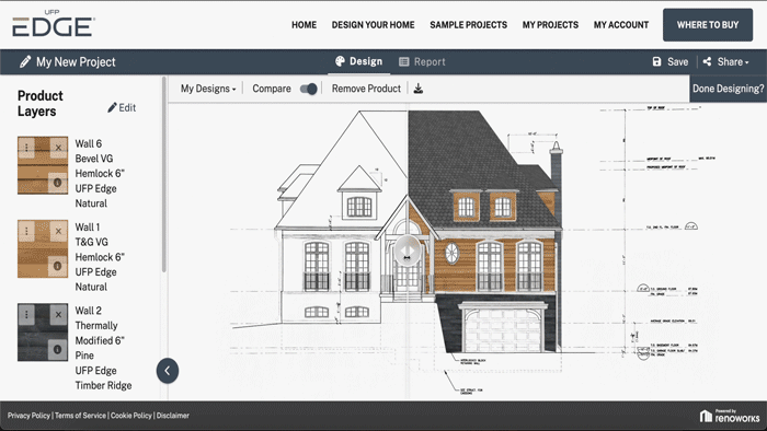 Visualizer tool showcasing thermally modified wood application