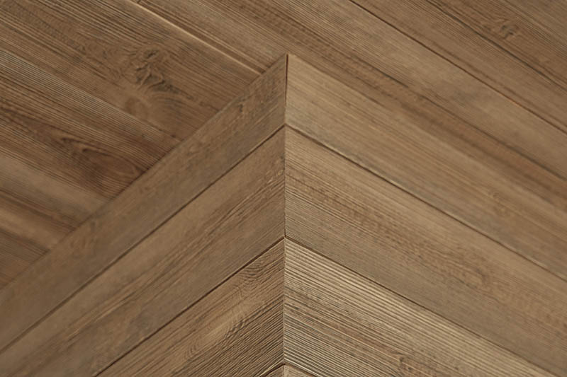 Ceiling and wall with thermally modified wood cladding application