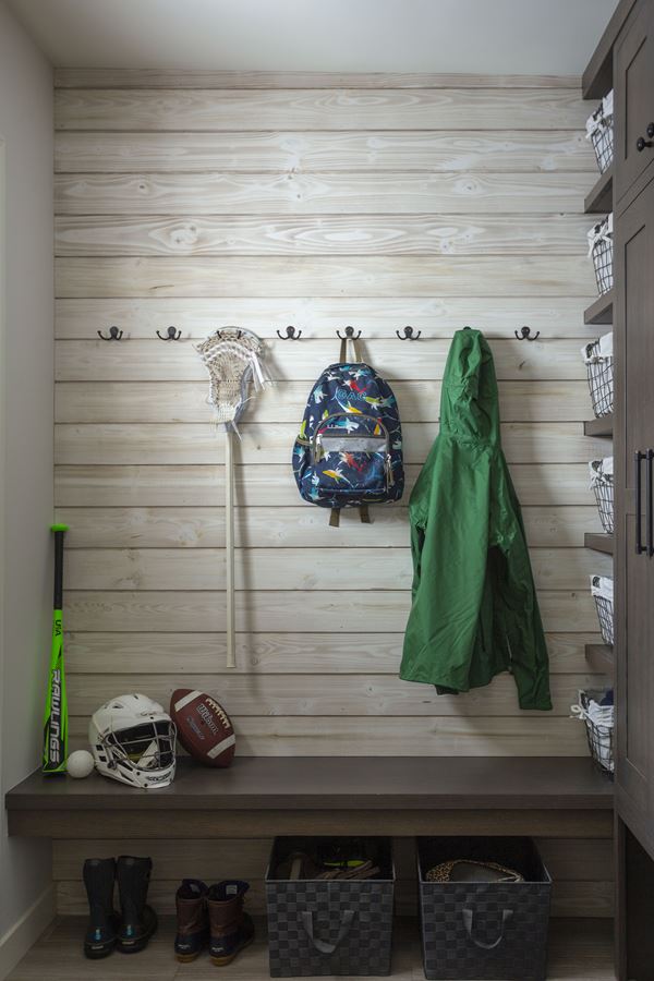 Charred Wood Gallery Shiplap Smoke White Mudroom