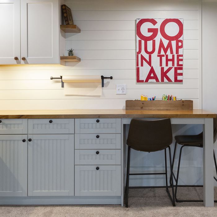 Timeless Gallery Farmhouse White Shiplap Downstairs Kitchen Bar