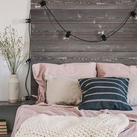Bedroom with ash gray charred wood bed frame