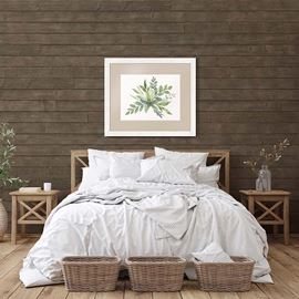 Modern bedroom with dark brown rustic shiplap accent wall