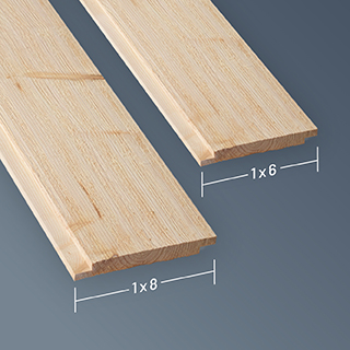 Graphic showing various widths of natural UFP-Edge rustic collection shiplap boards