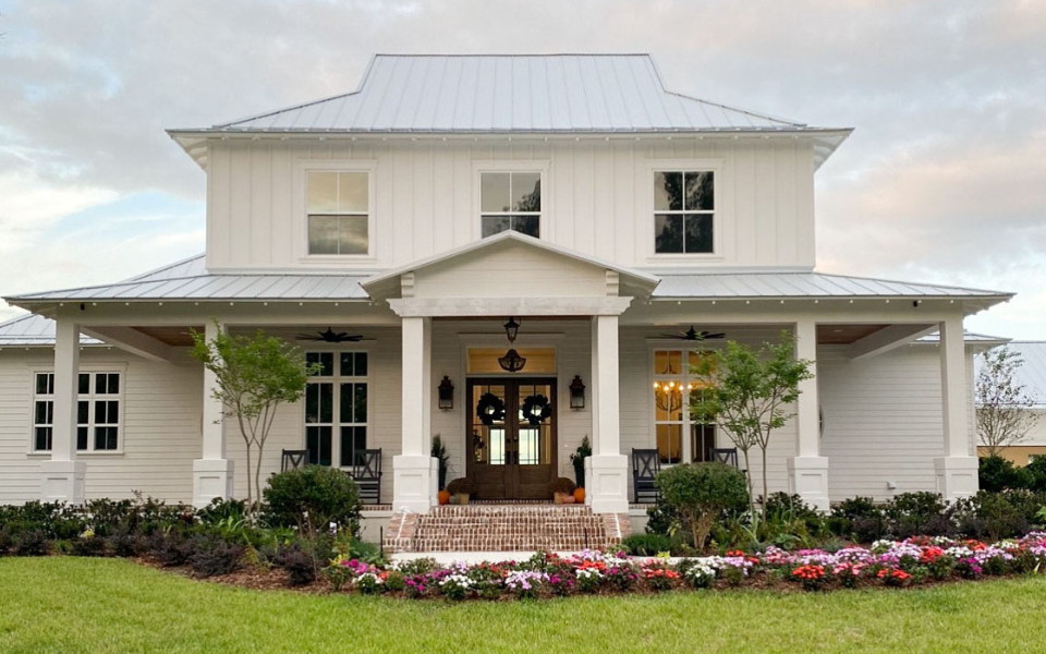 Modern Farmhouse with Pro Column on front porch 