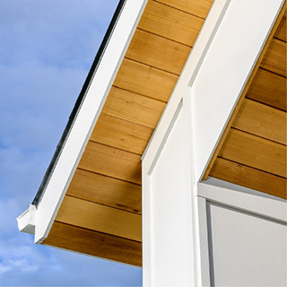 Soffit featuring ufp-edge thermally modified wood collection vg hemlock cladding