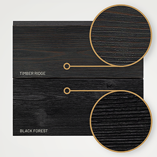 Comparison between timber ridge and black forest thermally modified wood collection colors