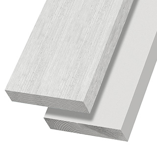 Stack of smooth and textured primed UFP-Edge True Finger-Jointed Trim and Fascia