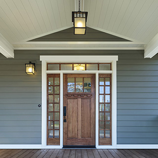 Modern home front door with UFP-Edge True Finger-Jointed Trim