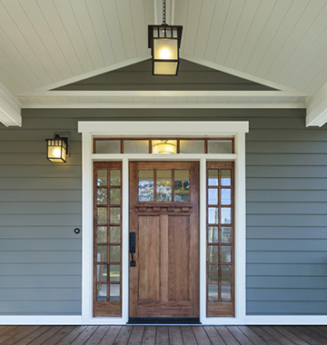 Front entry way door with primed trim 
