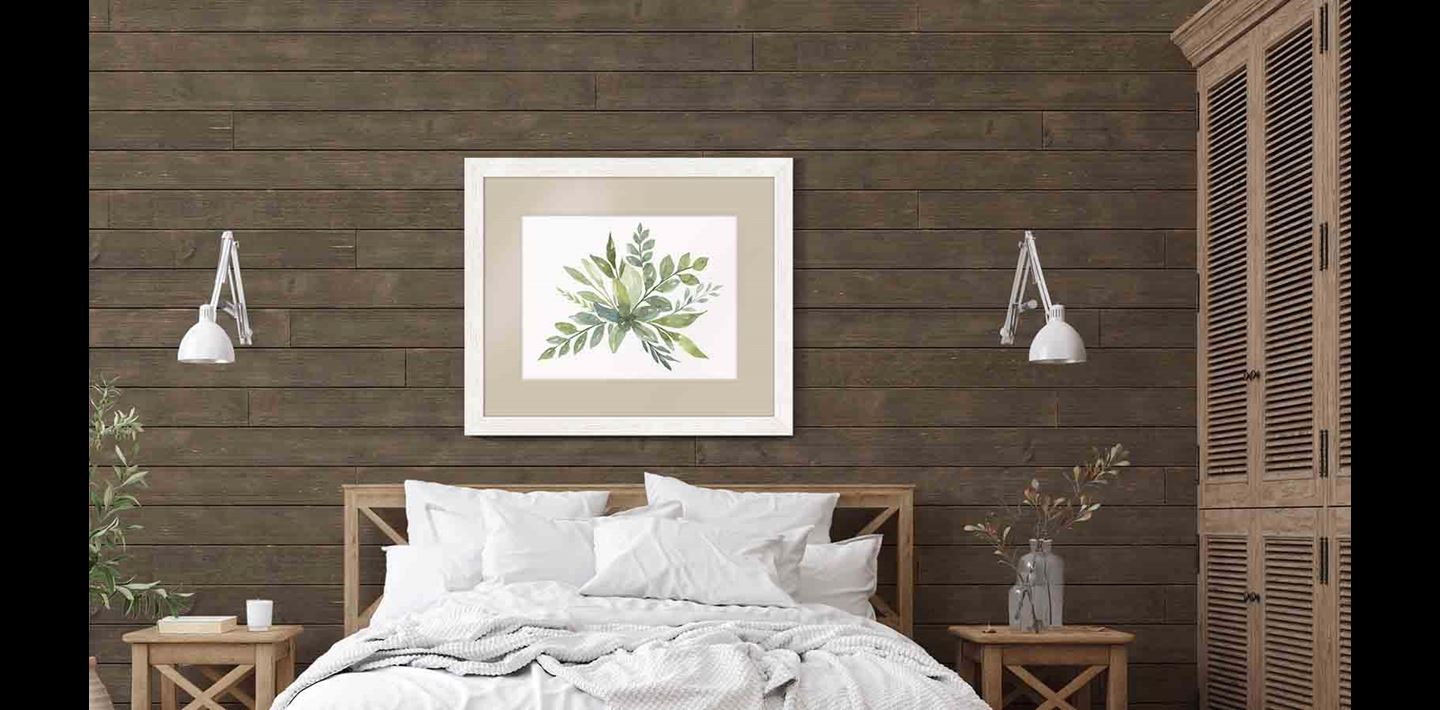 Scandinavian bedroom with Rustic Dark Brown shiplap accent wall