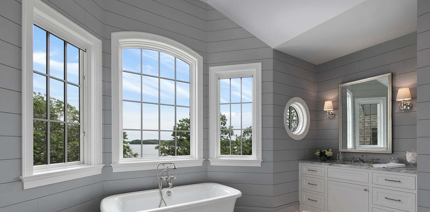 Timeless Granite Gray shiplap bathroom tub