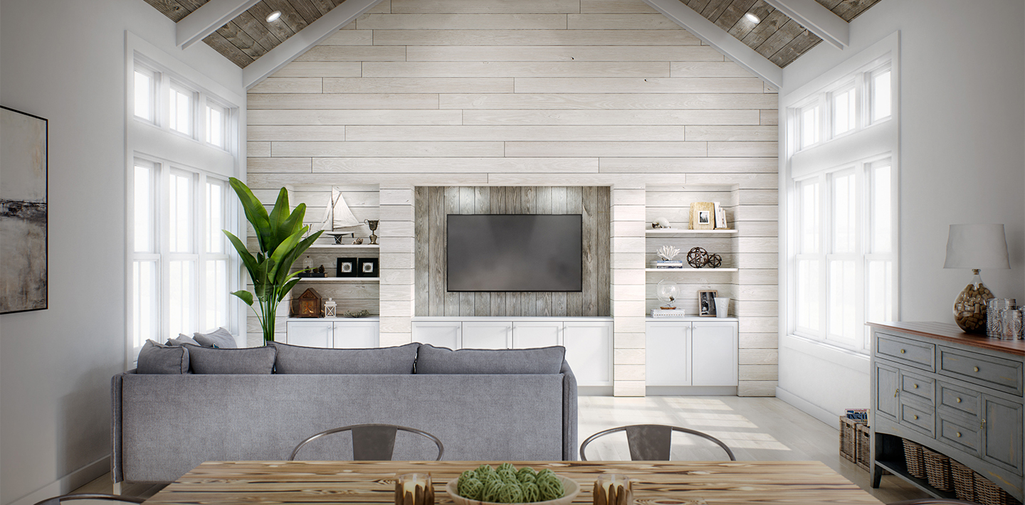 UFP-Edge rustic collection and charred wood shiplap living room